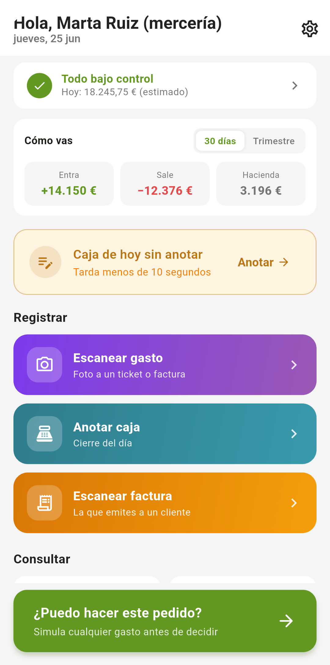 Pantalla principal de Puedo Pagarlo con el semáforo de liquidez